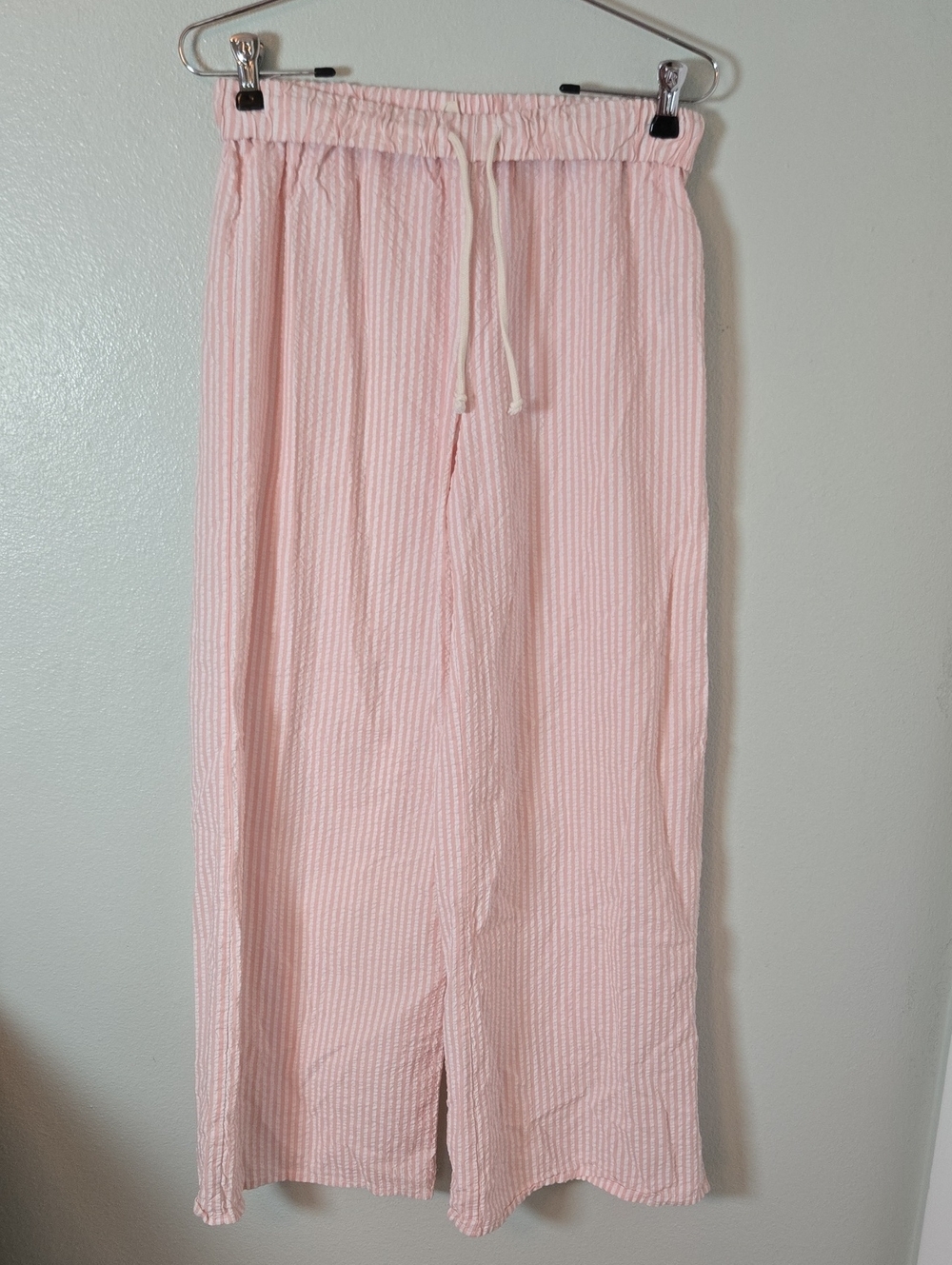 H/G | Pink Striped Cotton Seersucker Wide Leg Pants Fold-over Waist Size Medium